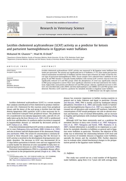 كتاب Lecithin cholesterol acyltransferase LCAT activity as a predictor for ketosis and parturient haemoglobinuria in Egyptian water buffaloes