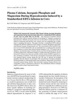 كتاب Plasma Calcium Inorganic Phosphate and Magnesium During Hypocalcaemia Induced by a Standardized EDTA Infusion in Cows