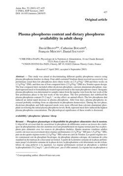 كتاب Plasma phosphorus content and dietary phosphorus availability in adult sheep
