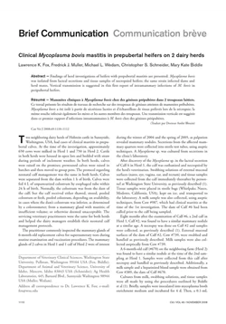كتاب Clinical Mycoplasma bovis mastitis in prepubertal heifers on 2 dairy herds