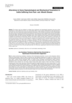 كتاب Alterations in Some Haematological and Biochemical Parameters in Cattle Suffering from Foot and Mouth Disease