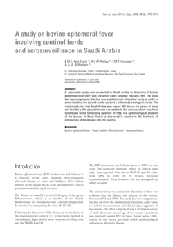 كتاب A study on bovine ephemeral fever involving sentinel herds and serosurveillance in Saudi Arabia