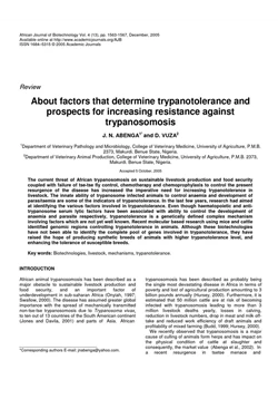 كتاب About factors that determine trypanotolerance and prospects for increasing resistance against trypanosomosis