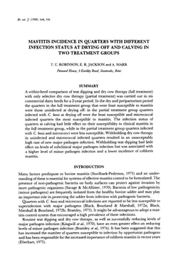 كتاب Mastitis incidence in quarters with different infection status at drying off and calving in two treatment groups pdf