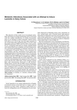 كتاب Metabolic Alterations Associated with an Attempt to Induce Laminitis in Dairy Calves