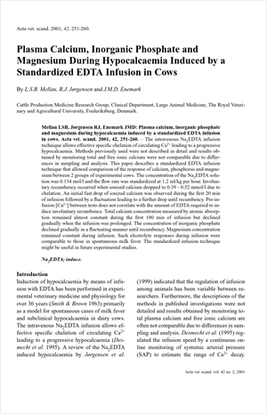 Plasma Calcium Inorganic Phosphate and Magnesium During Hypocalcaemia Induced by a Standardized EDTA Infusion in Cows