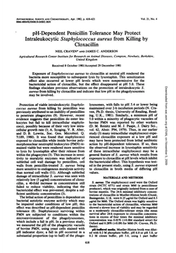 كتاب pH dependent penicillin tolerance may protect intraleukocytic Staphylococcus aureus from killing by cloxacillin