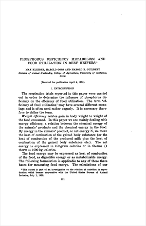 Phosphorus Deficiency Metabolism and Food Utilization in Beef Heifers
