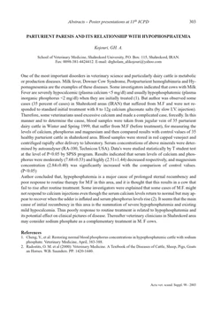 كتاب Parturient Paresis and Its Relationship with Hypophosphatemias Protein Production and Reduces Prices pdf