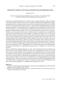 كتاب Parturient Paresis and Its Relationship with Hypophosphatemias Protein Production and Reduces Prices