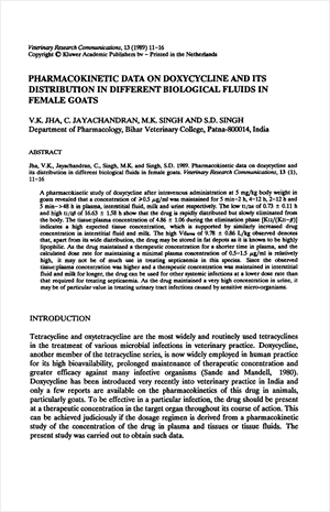 Pharmacokinetic data on doxycycline and its distribution in different biological fluids in female goats