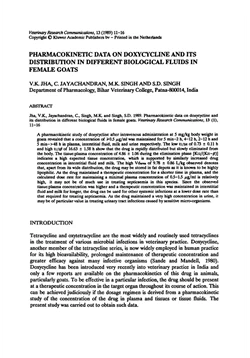 كتاب Pharmacokinetic data on doxycycline and its distribution in different biological fluids in female goats
