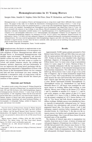 Hemangiosarcoma in 11 Young Horses p 564 570