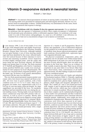 Vitamin D responsive rickets in neonatal lambs