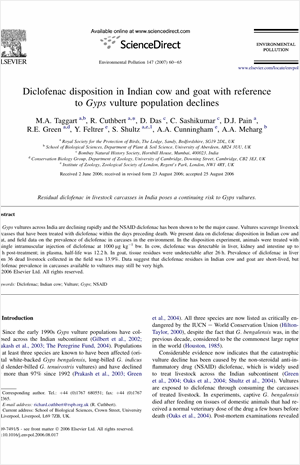 Diclofenac disposition in Indian cow and goat with reference to Gyps vulture population declines