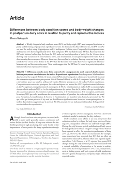 كتاب Differences between body condition scores and body weight changes