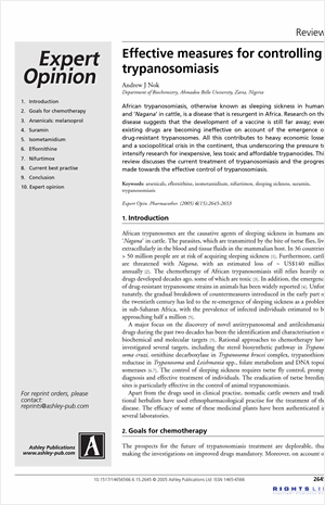 Effective measures for controlling trypanosomiasis