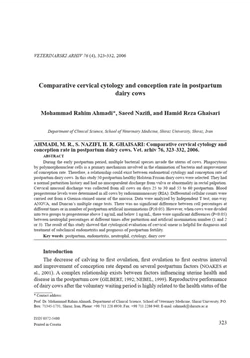 كتاب Comparative cervical cytology and conception rate in postpartum dairy cows