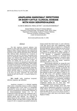 كتاب ANAPLASMA MARGINALE INFECTIONS IN DAIRY CATTLE CLINICAL DISEASE WITH HIGH SEROPREVALENCE