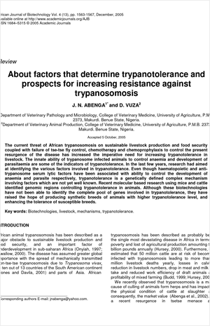 About factors that determine trypanotolerance and prospects for increasing resistance against trypanosomosis
