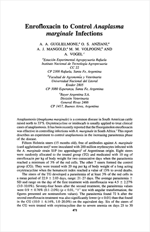 Enrofloxacin to Control Anaplasma marginale Infections