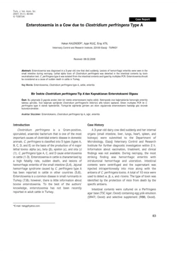 كتاب Enterotoxemia in a Cow due to Clostridium perfringens Type A pdf